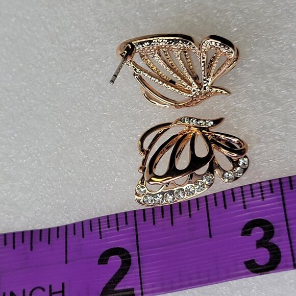 Butterfly Earrings Rose Gold Tone Small Butterfly Earrings - Picture 4 of 8